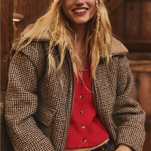 We The Free Brown Houndstooth Bomber Jacket